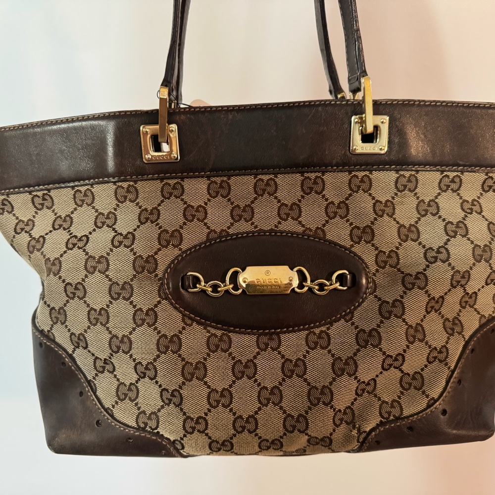 Gucci Monogram Tote with Gold Accents